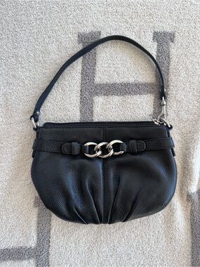 Black Leather Shoulder Bag with Silver Chain Accent by Coach